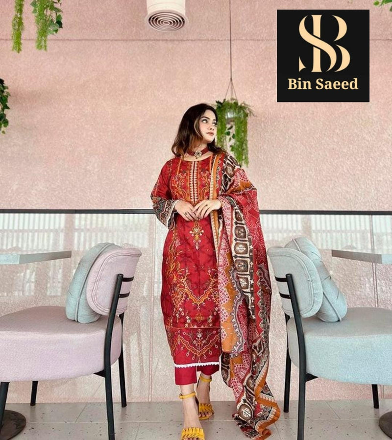 Bin Saeed 1065 B Cotton Self Embroidery Worked Pakistani Suits