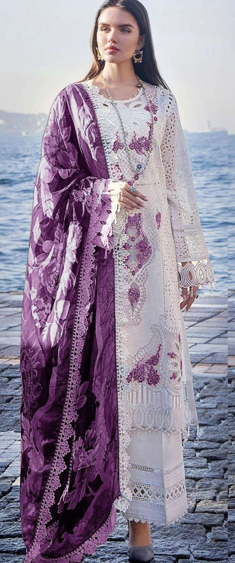 Mehmood M 44 B Cambric Cotton Embroidery Worked Pakistani Suits