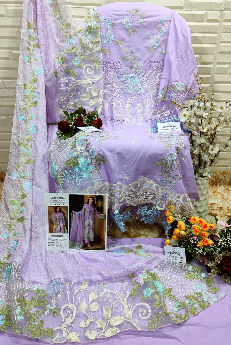 Noor Jahan Nj 47 B Cotton Fabric With Embroidery Worked Pakistani Suits