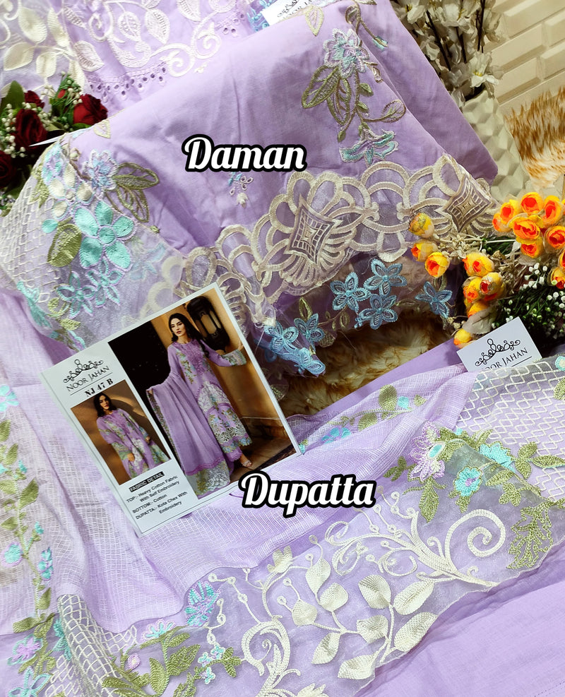 Noor Jahan Nj 47 B Cotton Fabric With Embroidery Worked Pakistani Suits