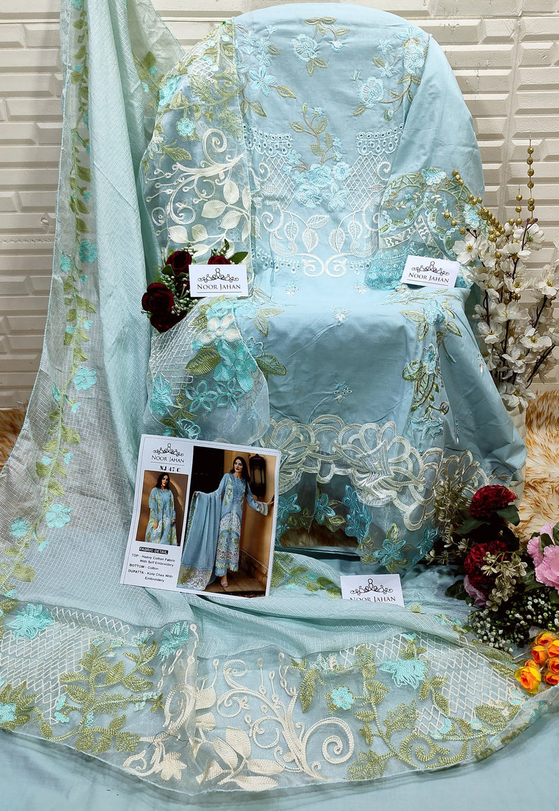 Noor Jahan Nj 47 C Cotton Fabric With Embroidery Worked Pakistani Suits