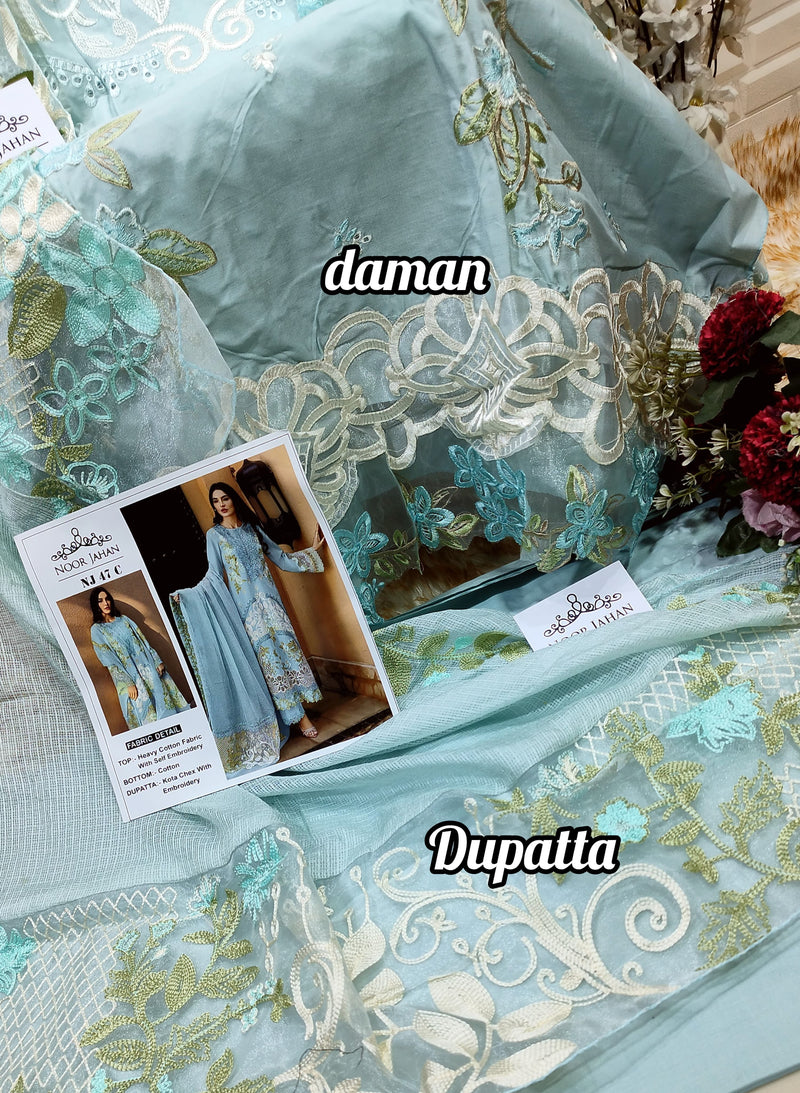 Noor Jahan Nj 47 C Cotton Fabric With Embroidery Worked Pakistani Suits