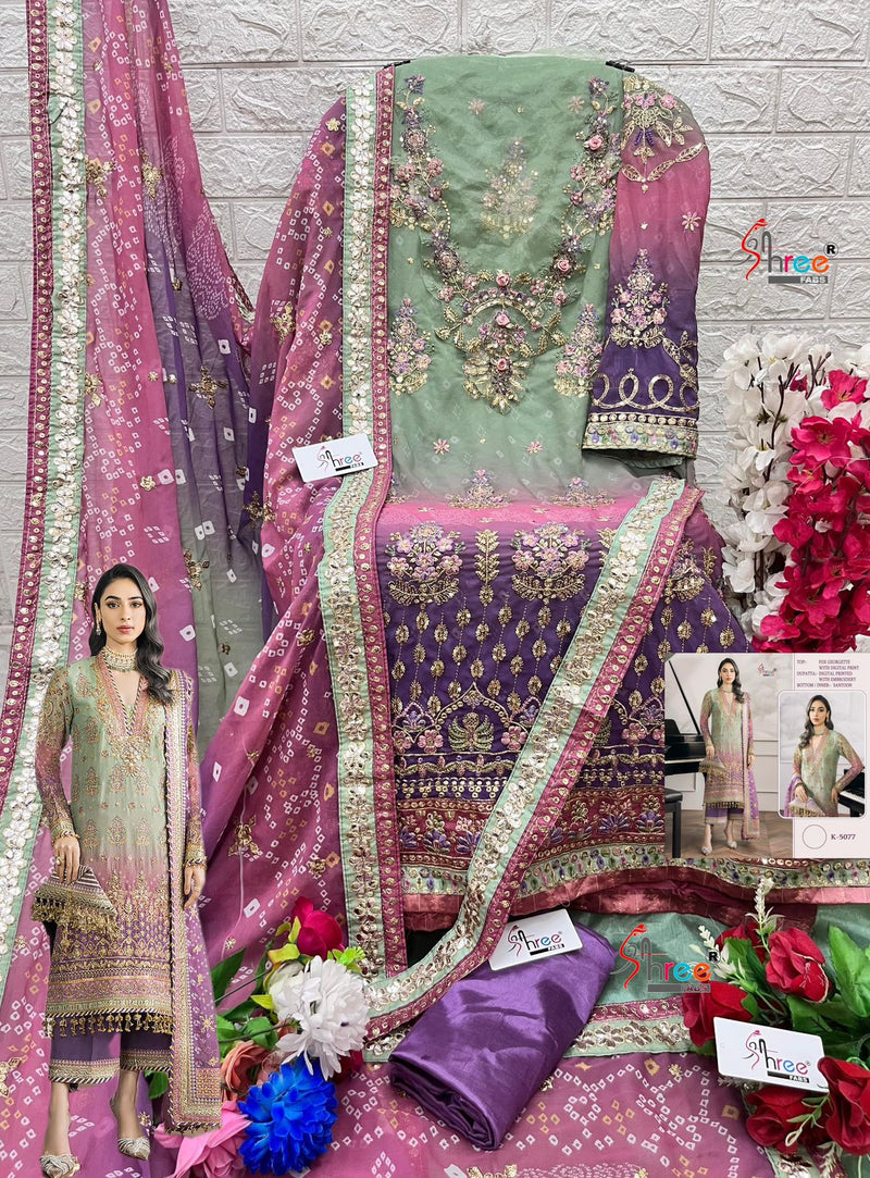 Shree K 5077 Fox Georgette Digital Print With Heavy Embroidery Worked Pakistani Suits