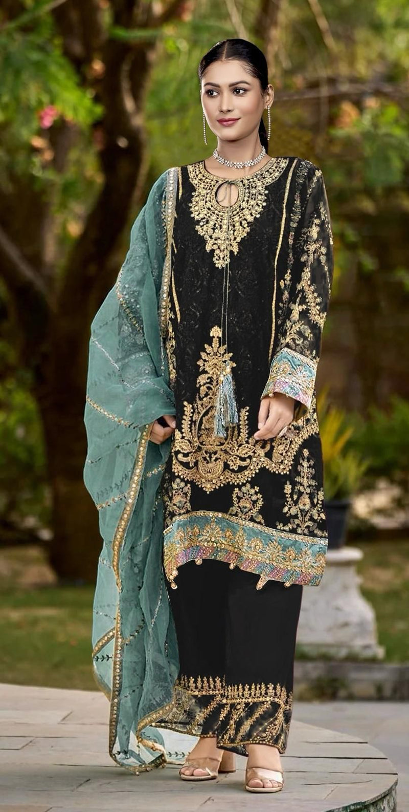 Bilqis B 142 B Fox Georgette Heavy Embroidered Work With Handwork
