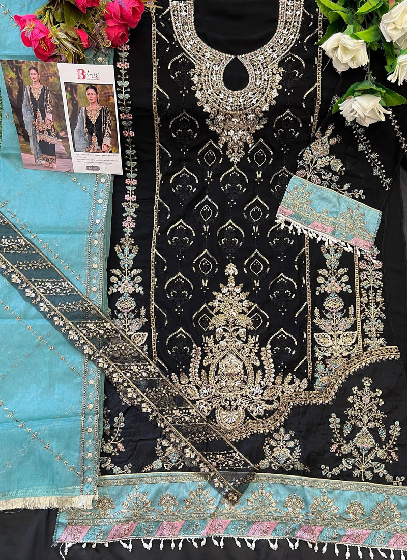 Bilqis B 142 B Fox Georgette Heavy Embroidered Work With Handwork