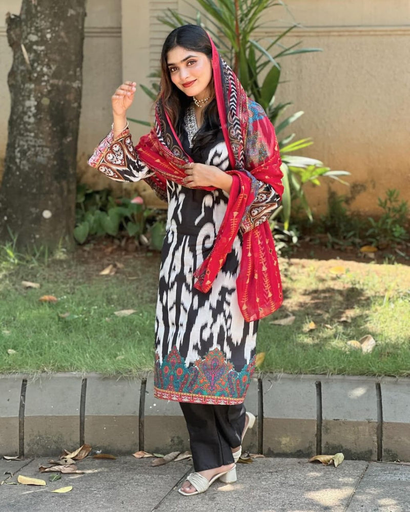 YD 011 Heavy Muslim Cotton With Digital Print Embroidery Mirror Hand Worked Pakistani Suits