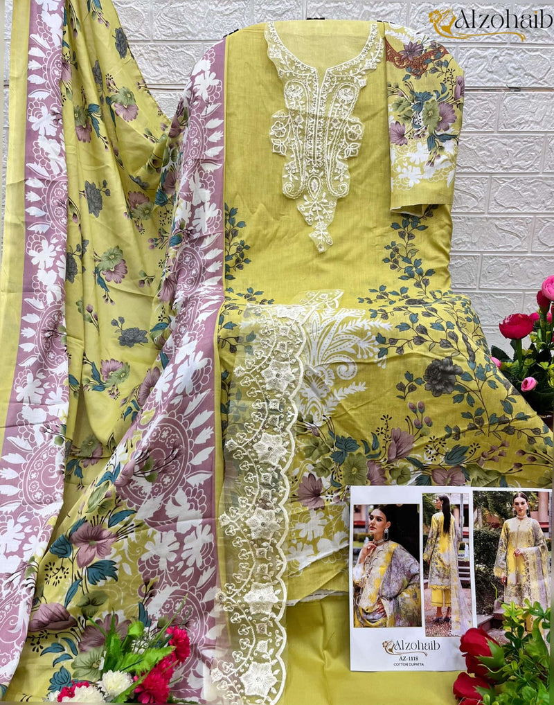 Al zohaib 1118 Pure Cotton Print With Heavy Embroidery Worked Pakistani Suits