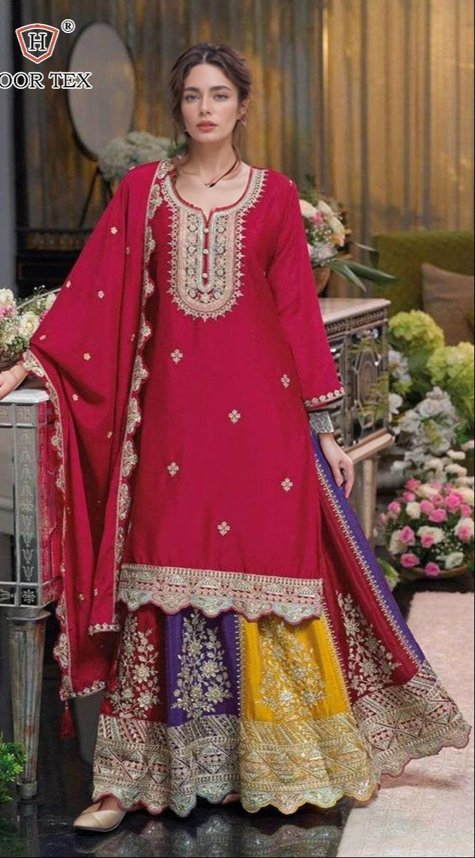 Hoor Tex 99 A  Heavy Chinon Embroidery Worked Pakistani Suist