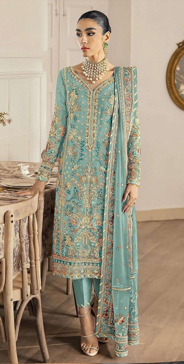 Hoor Tex 76 A Heavy Organza Embroidery Worked Pakistani Suits