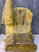 Hoor Tex 76 D Heavy Organza Embroidery Worked Pakistani Suits