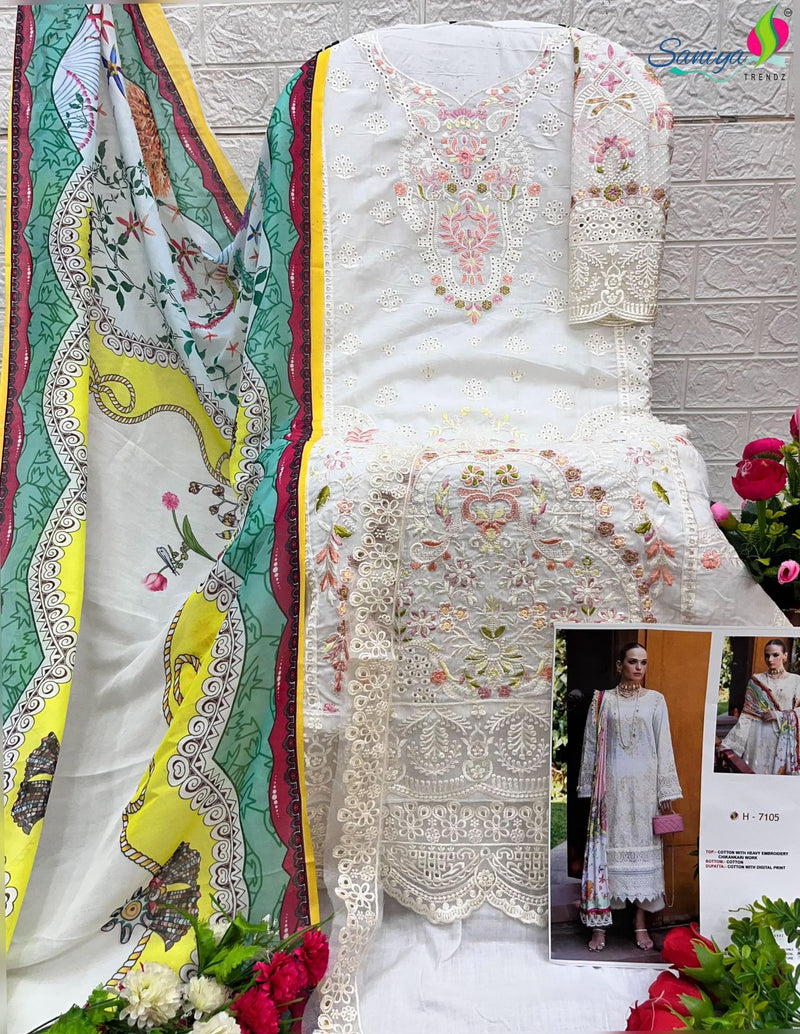 Saniya Trendz 7105 Pyor Cotton With Embroidered Worked Pakistani Suits