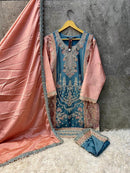 Hoor Tex HF 118 B Heavy Chinon Embroidery Worked Pakistani Suits