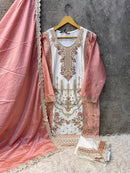 Hoor Tex HF 118 E Heavy Chinon Embroidery Worked Pakistani Suits