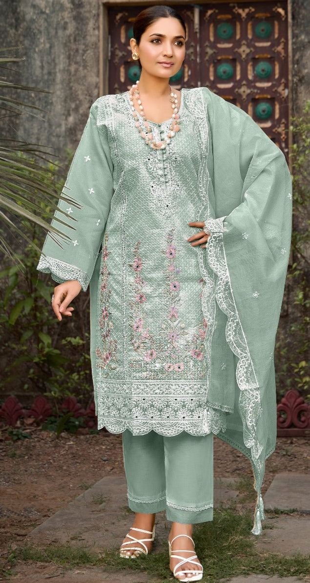 Fepic 1976 C Tishu Organza Embroidered With Hand Worked Pakistani Suits