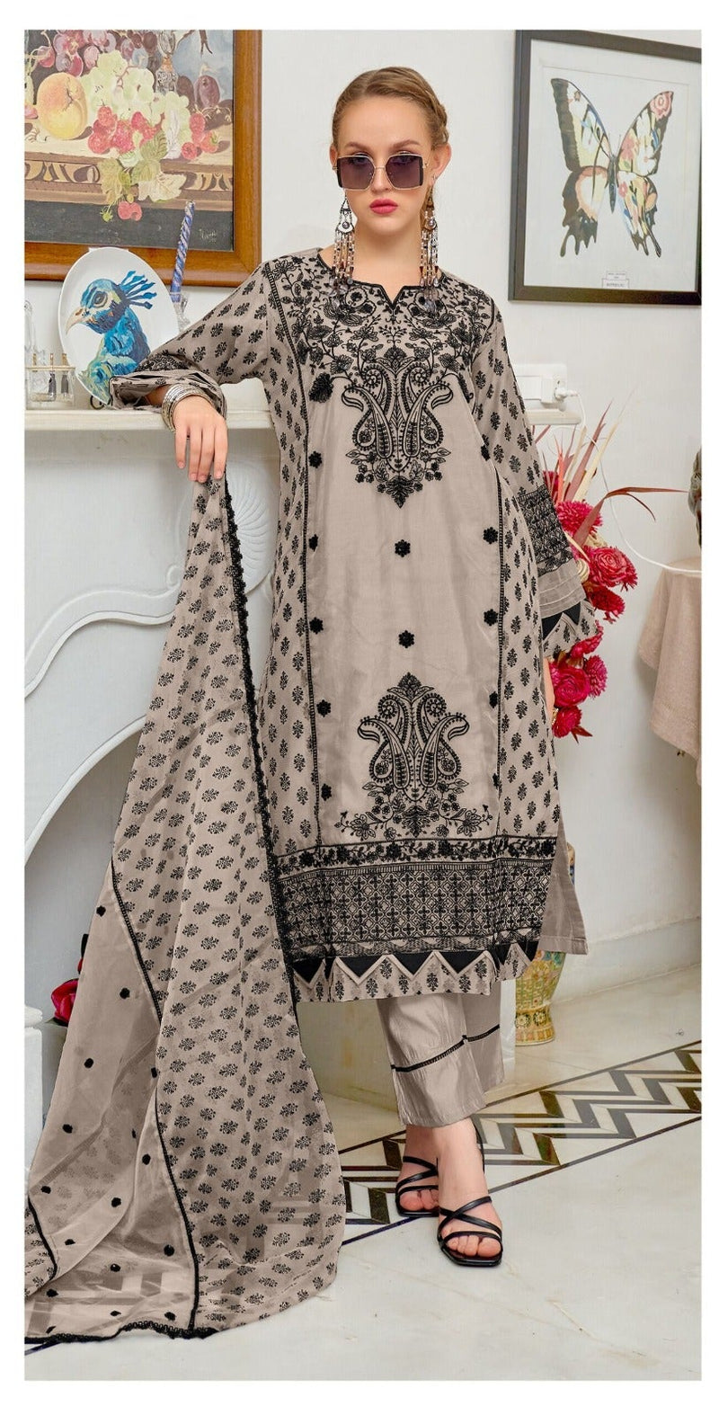 Fepic 1966 Organza Embroidered With Hand Workedpakistani Suits