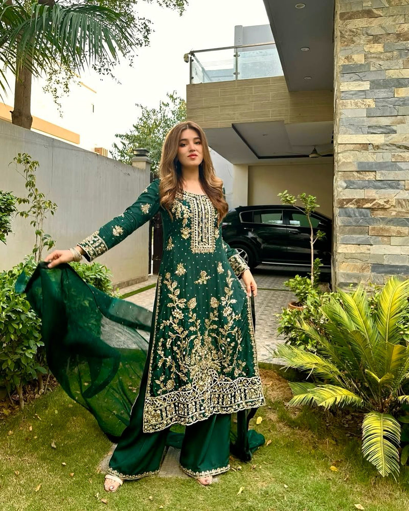LC 1360 Beautiful Chinon Silk Emboridery Worked With Flaired Pakistani Suits