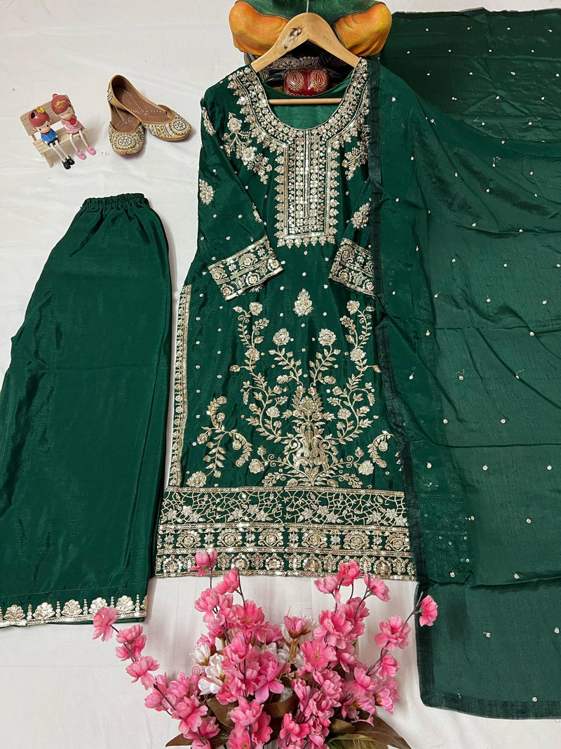 LC 1360 Beautiful Chinon Silk Emboridery Worked With Flaired Pakistani Suits