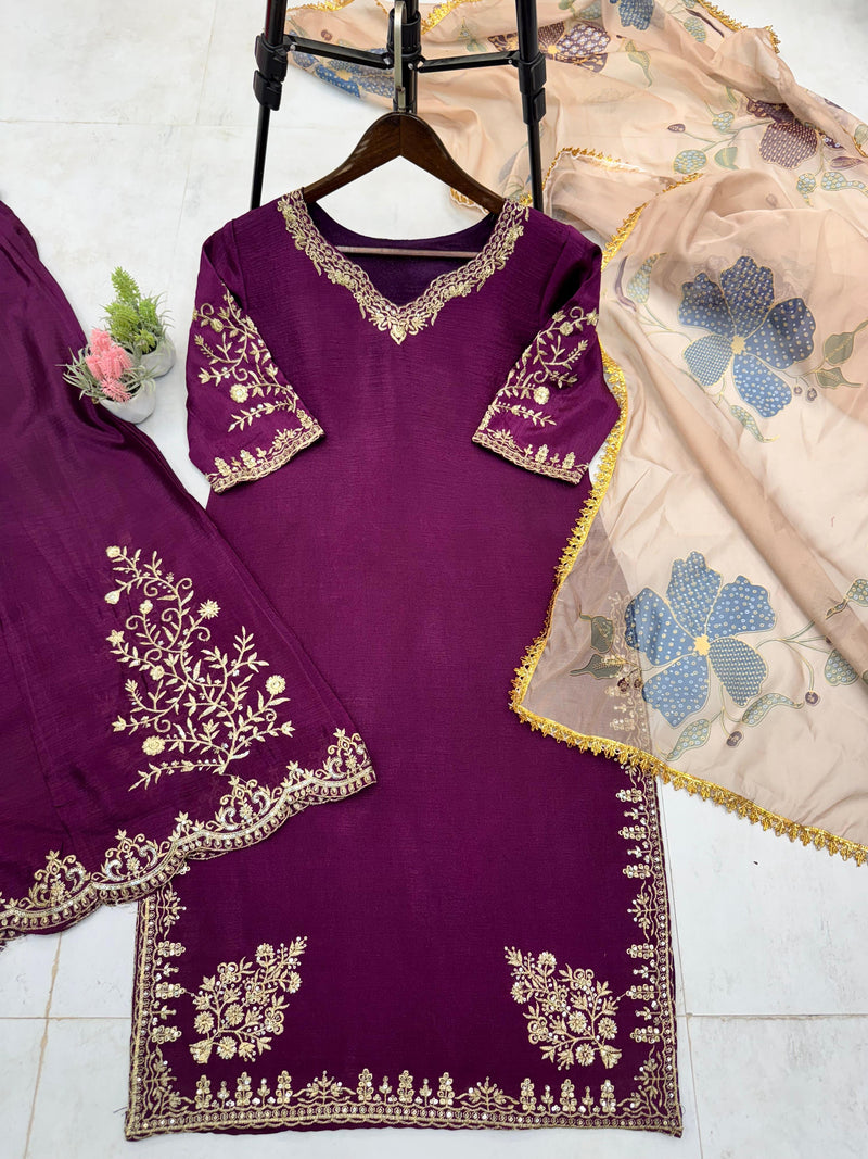 LG 1872 Designer Heavy Chinon With Sequance Embroidery Flair Work Suit