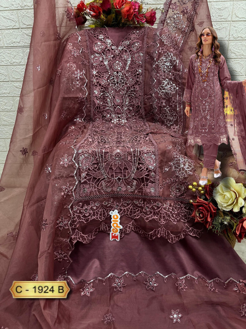 Fepic 1924 B Organza Embroidered Worked Pakistani Suits