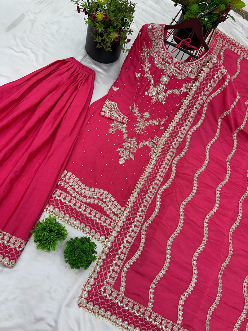 SRK 5251 Heavy Chinnon Silk With Embroidery Sequence Worked Pakistani Suits