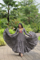 LW 9205 Printed Cotton With Kutchi Gamthi Work Gown