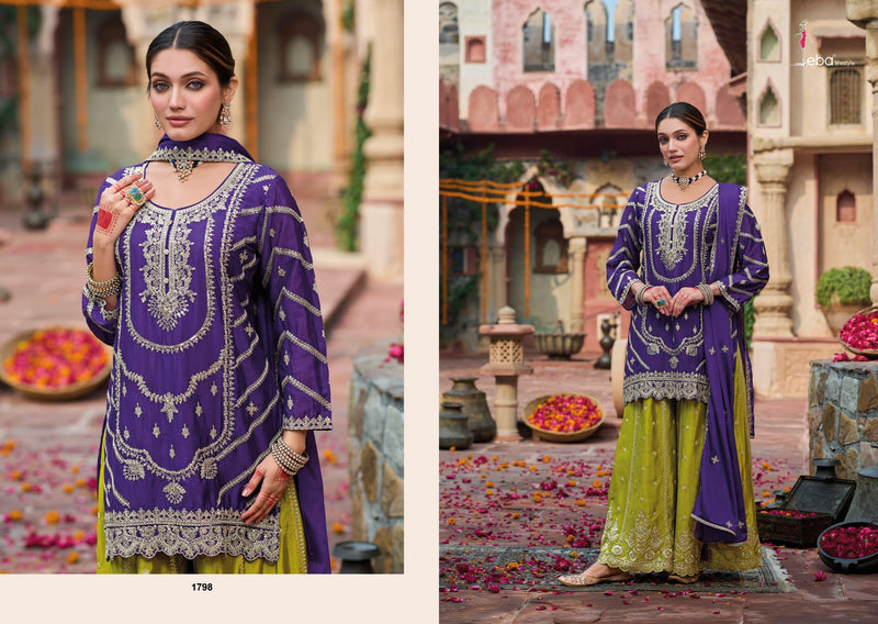 EBA KANAK 1798 hevey Chinon with embroidery workED PAKISTANI SUITS