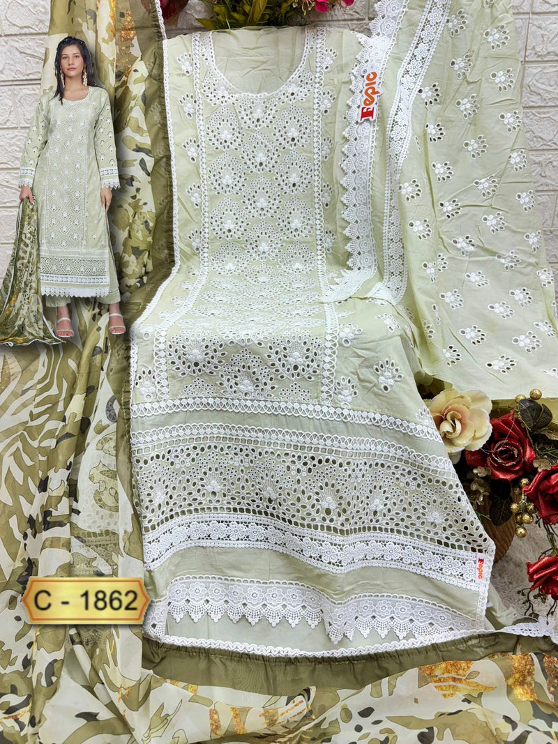 Fepic 1862 Cambric Cotton Heavy Embroidered Worked Pakistani Suits
