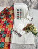 Sanskriti 9006 Schiffli Chinon Paired With Full Printed Cotton Silk Duppta Kurti