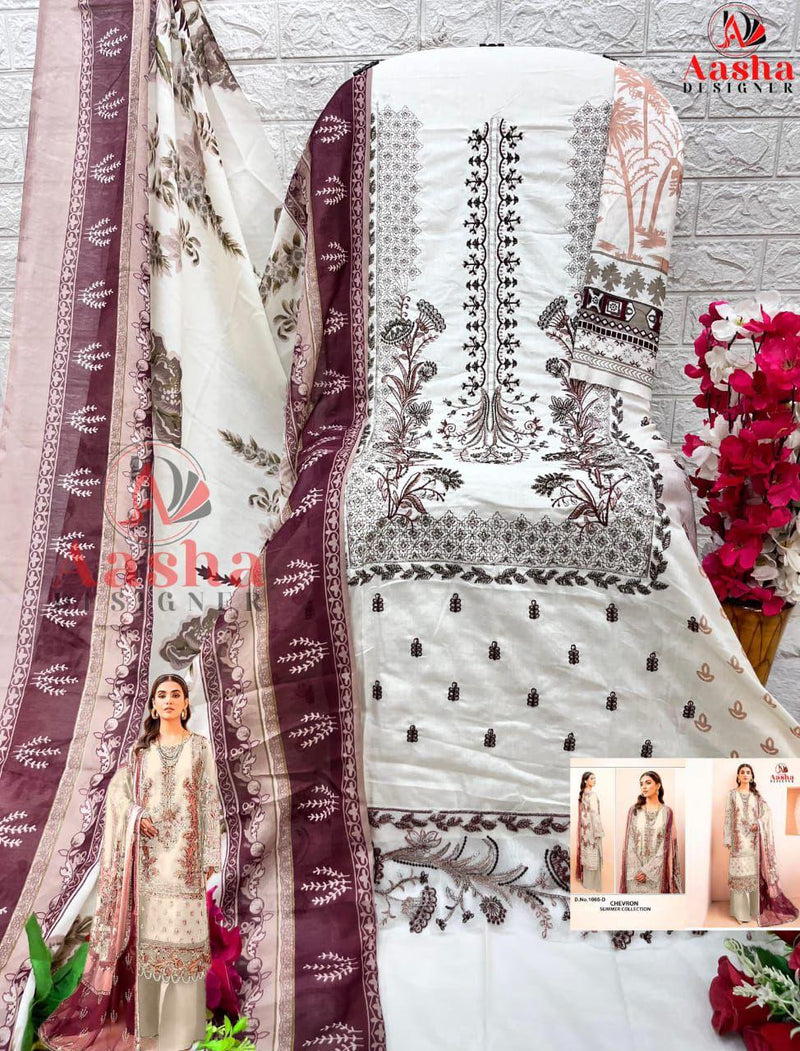Aasha 1065 D Pure Cotton Print With Heavy  Self Embroidery Worked Pakistani Suits
