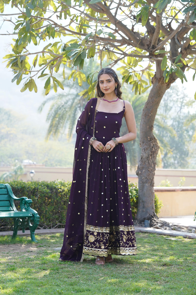 KA 1092 B Faux Blooming With Sequins Embroidered Work Gown
