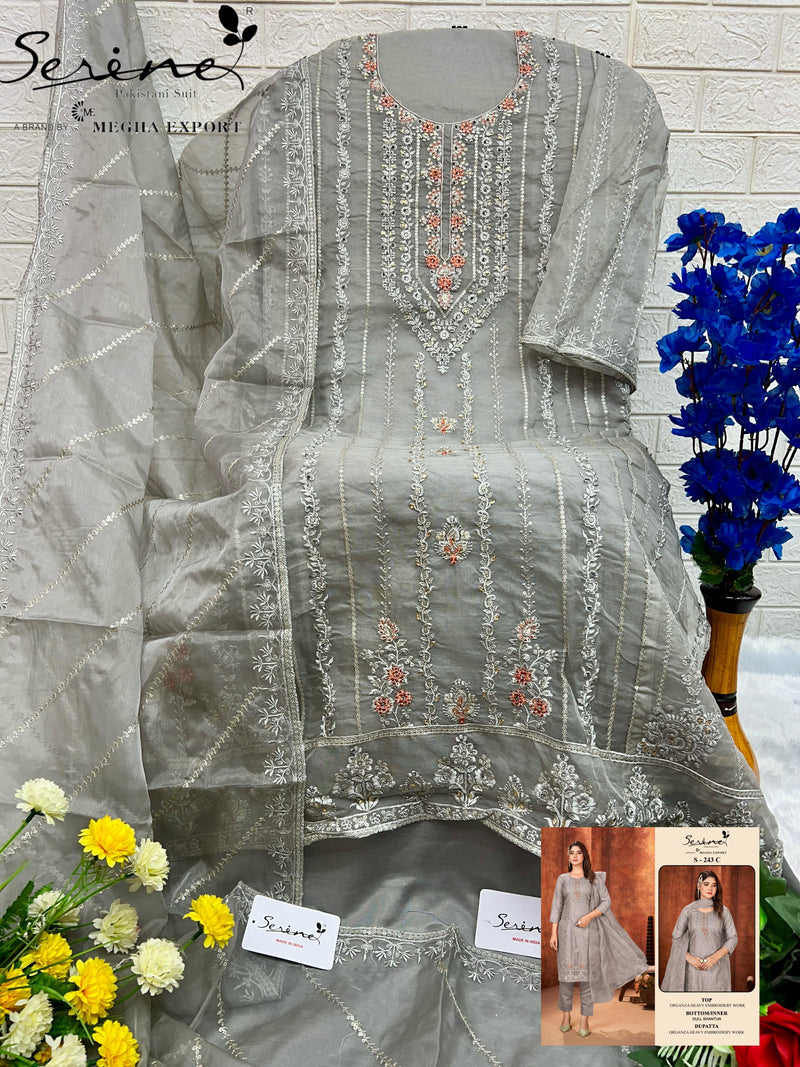 Serine S 243 B Organza Heavy Embroidered  Worked Pakistani Suits