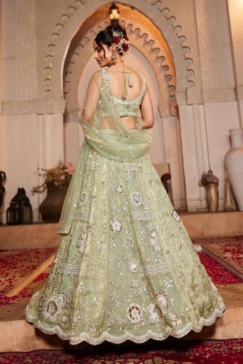Adorn Craft 6108 Premium Quality Lime Green Pure Tissue Fabric wedding Lehenga