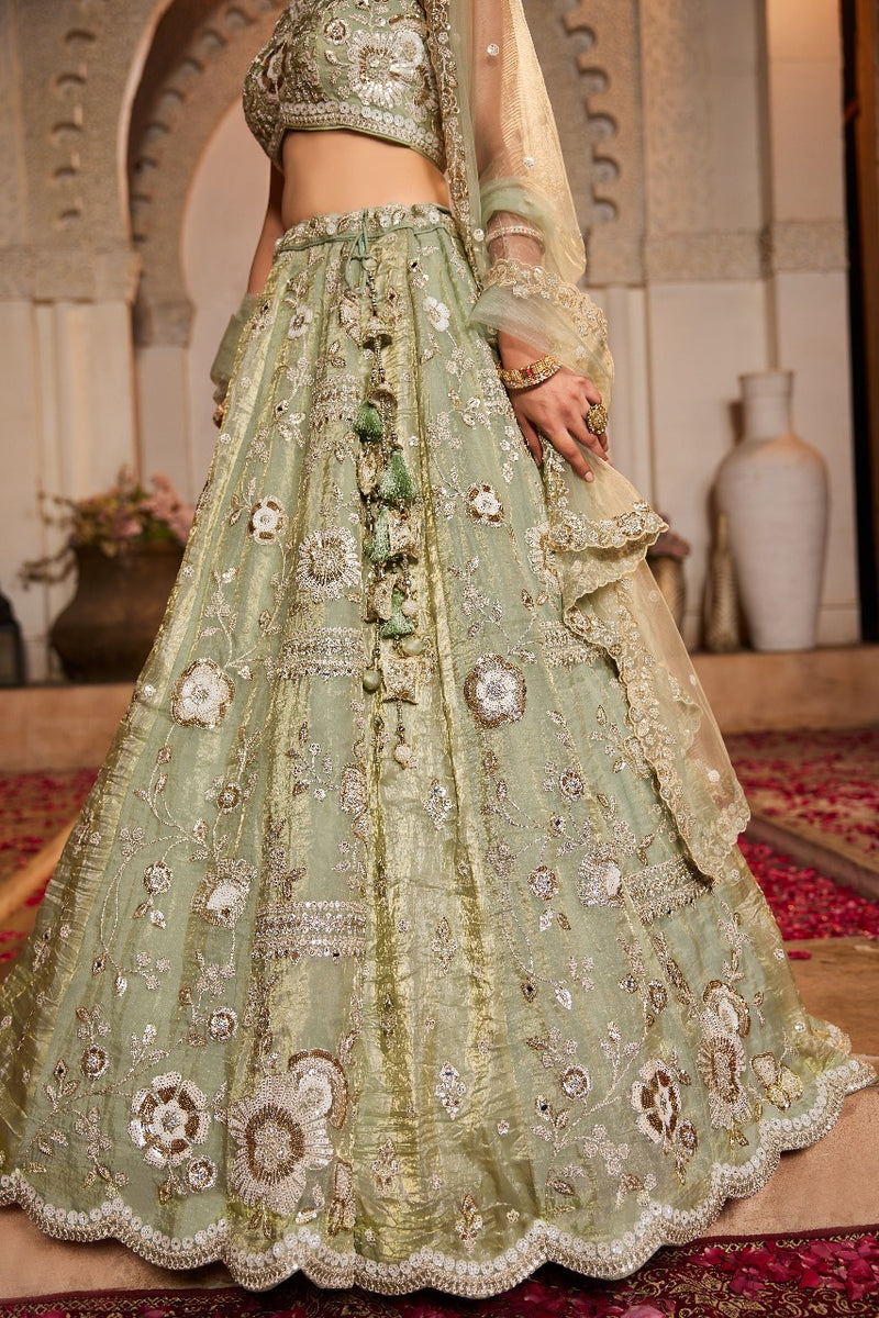 Adorn Craft 6108 Premium Quality Lime Green Pure Tissue Fabric wedding Lehenga