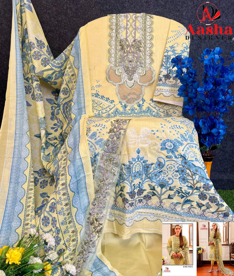 Aasha 1144 A Pure Cotton Print With Exclusive Patch Embroidery Worked Pakistani Suits