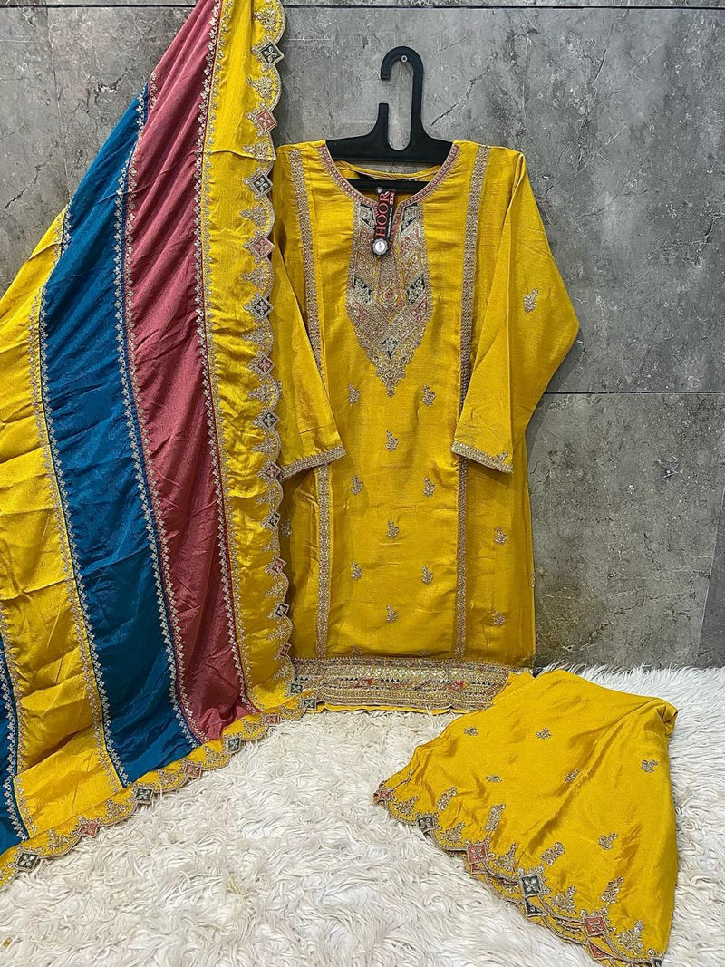 Hoor Tex 132 C Heavy Chinon Embroidery Worked Pakistani Suits
