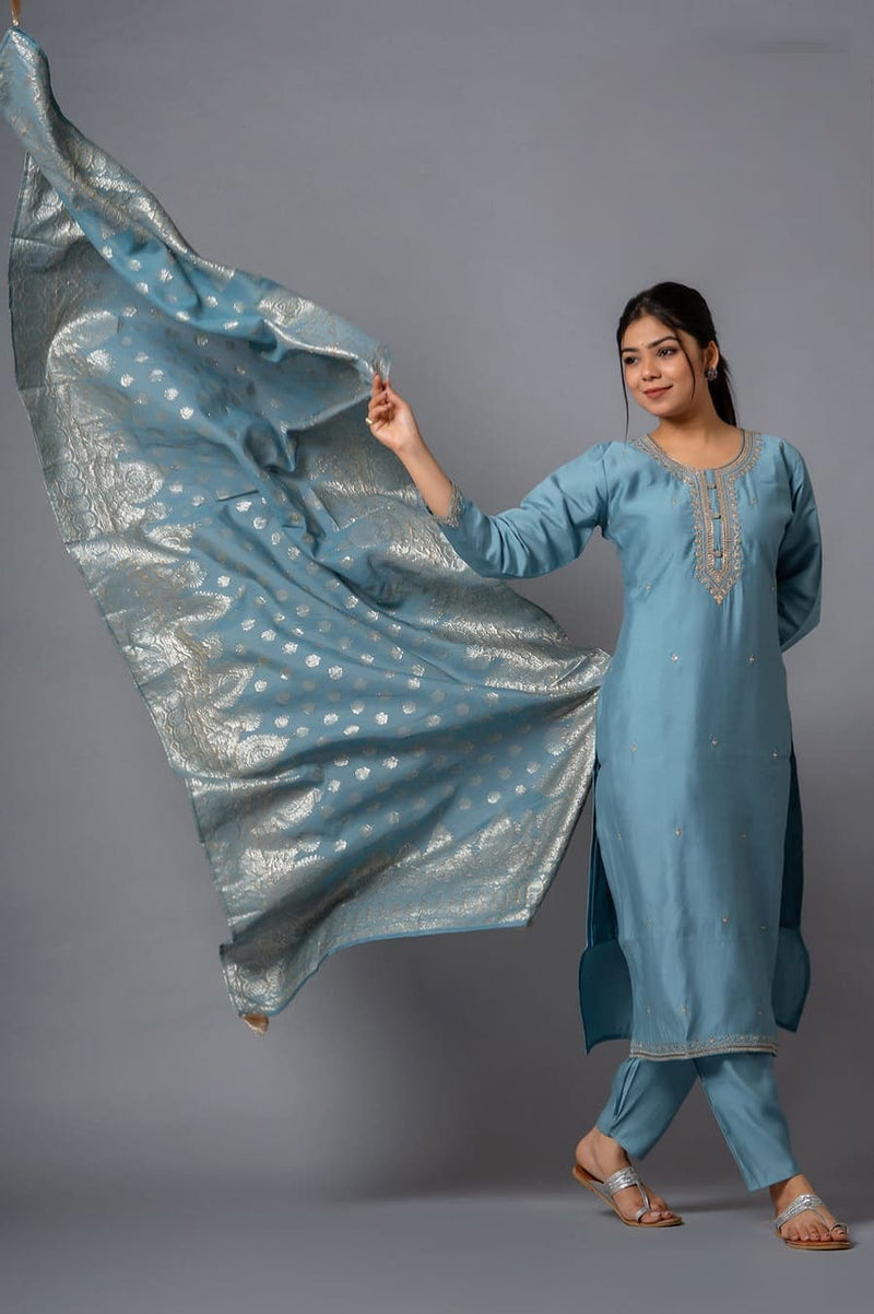 Shalini 8984 Pure Viscose Chanderi With Sequence Embroidery Work Kurti