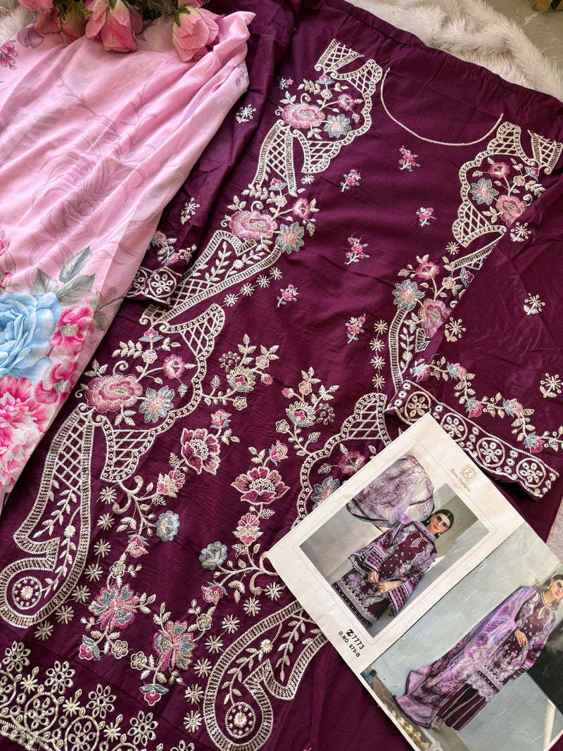 Ziaaz Designs Code 879 B Cambric Cotton Heavy Embroidery Work Pakistani Suits