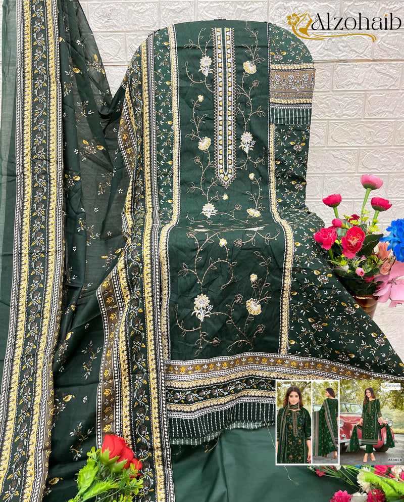 Alzohaib Sarra Az 1083 Pure Cotton Print With Heavy Self Work Pakistani Suits