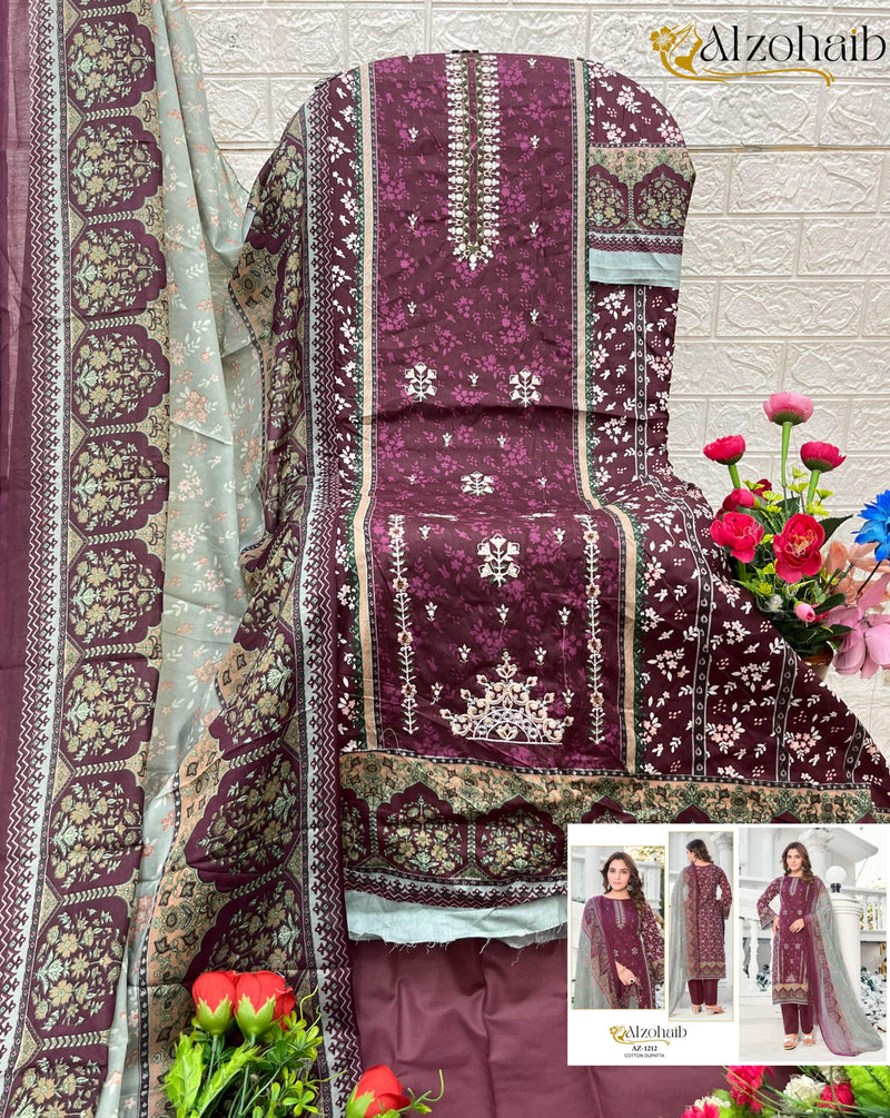 Alzohaib Sarra Az 1080 Pure Cotton Print With Heavy Self Work Pakistani Suits