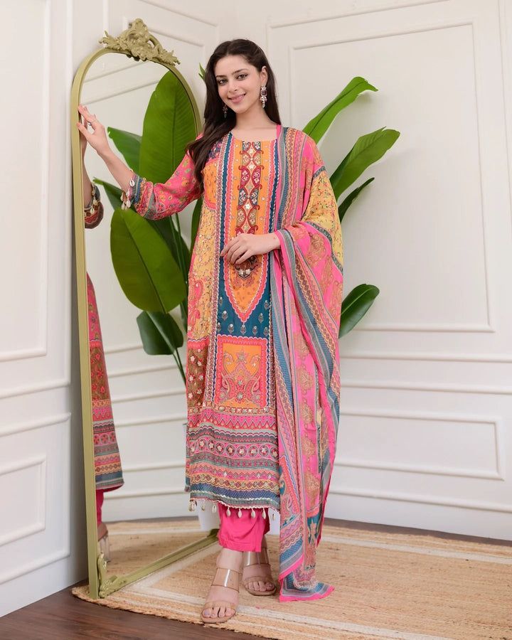 BE 316 B Designer Wear Trending Printed With Miror Work Kurti