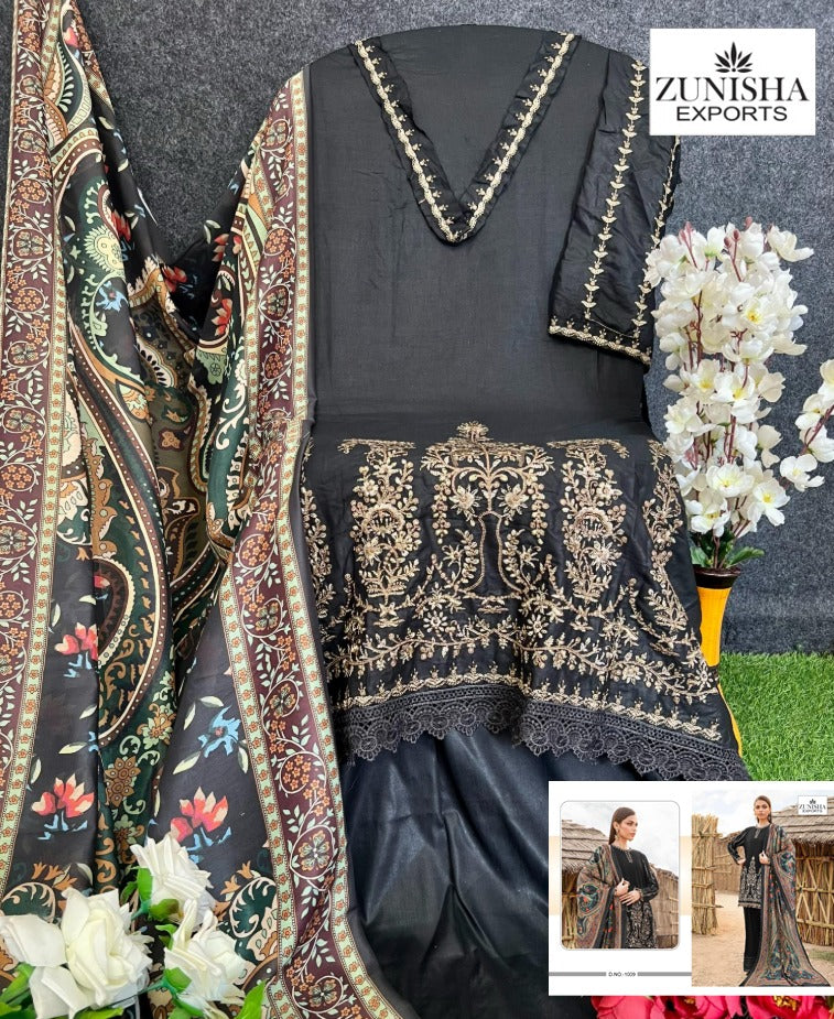 Zunisha Maria B 1009 Pure Visocse Rayon Heavy Self Embroidery Work Pakistani Suits