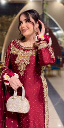 Nsr 834 Heavy Embroidery Sequence Work Full Sleeve With Revet Moti Work Pakistani Suits