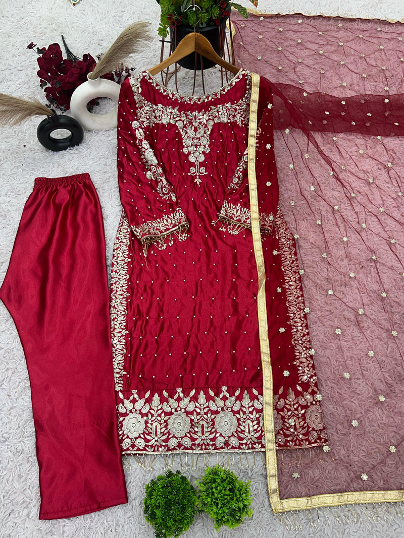Nsr 834 Heavy Embroidery Sequence Work Full Sleeve With Revet Moti Work Pakistani Suits