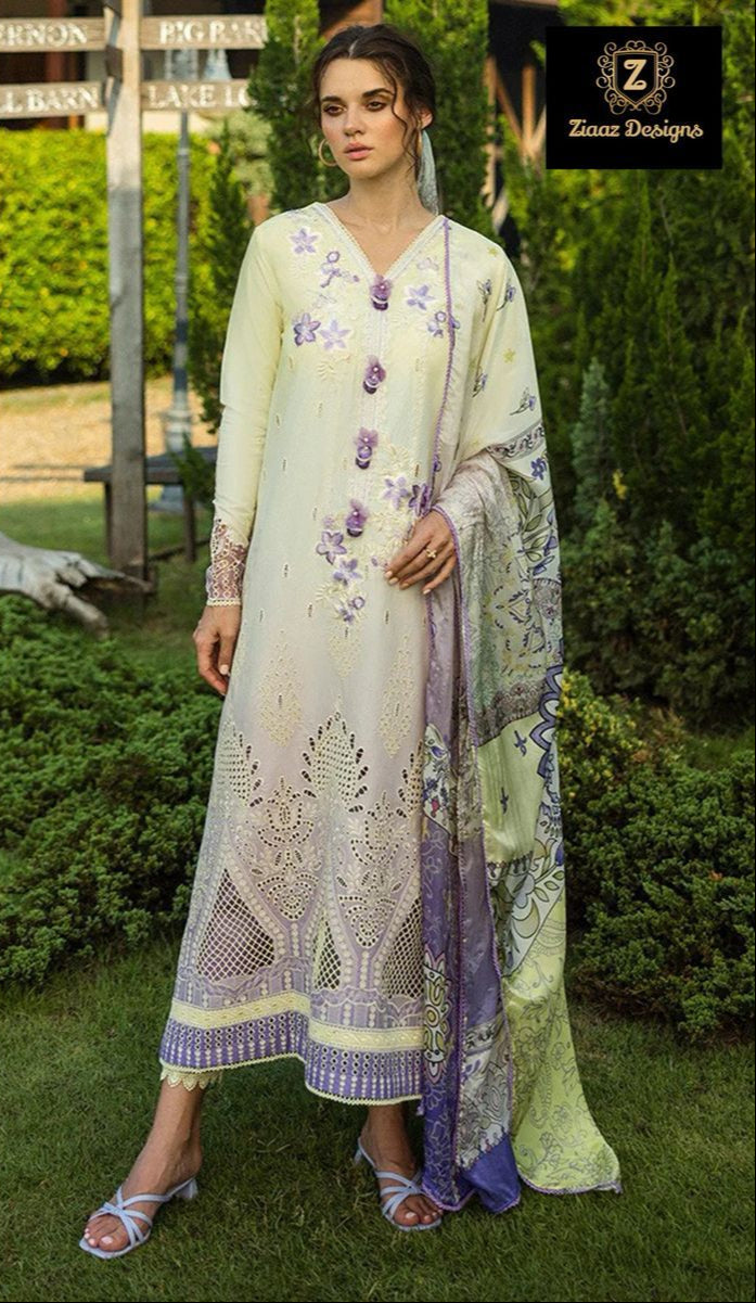 Ziaaz Designs Code 889 Cambric Cotton Chikenkari Shaded Semi Stitched Pakistani Suits