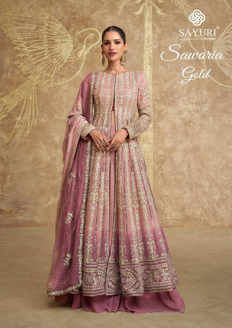 Sayuri Sawaria Gold 5609 A Heavy Look Embroidered Top And Skirt With Cancan And Embroidered Dupatta