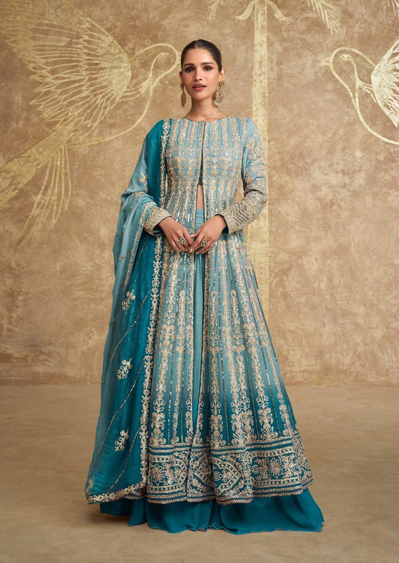 Sayuri Sawaria Gold 5609 B Heavy Look Embroidered Top And Skirt With Cancan And Embroidered Dupatta