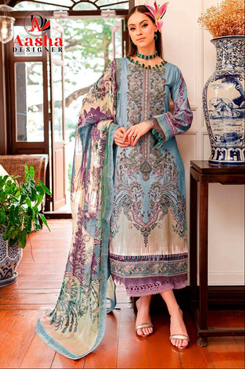 Aasha 1110 A Pure Cotton Print With Exclusive Patch Heavy Embroidery Work Pakistani Suits