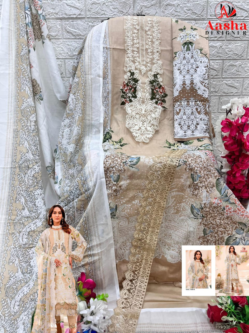 Aasha 1068 A Pure Cotton Print With Heavy Embroidery Exclusive Patch Work Pakistani Suits