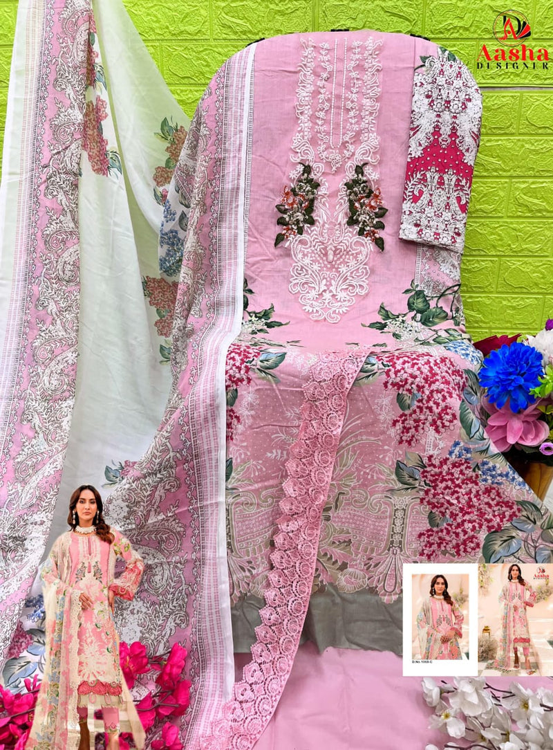 Aasha 1068 C Pure Cotton Print With Heavy Embroidery Exclusive Patch Work Pakistani Suits