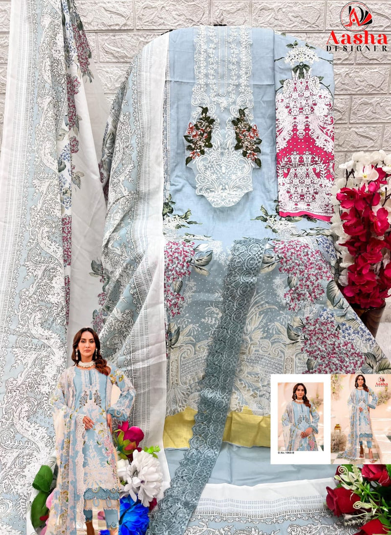 Aasha 1068 B Pure Cotton Print With Heavy Embroidery Exclusive Patch Work Pakistani Suits